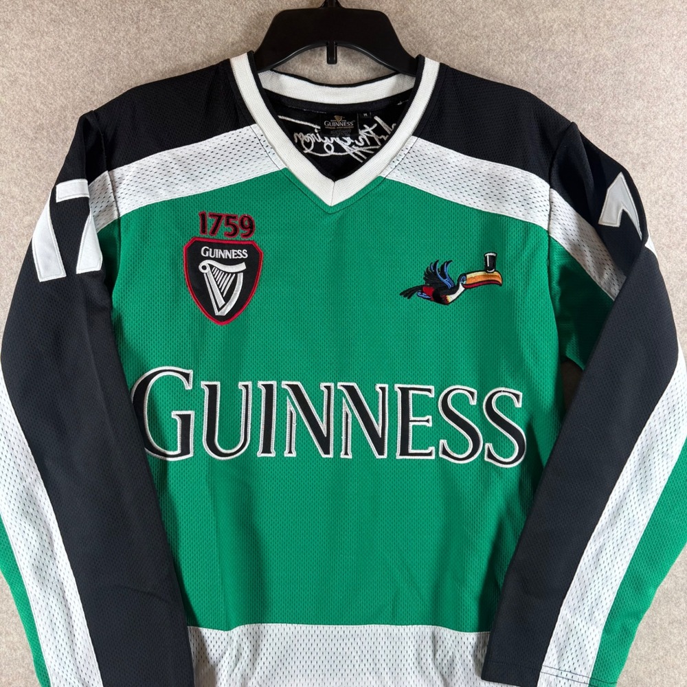 Guinness Hockey Jersey Medium Green Black Toucan 1759 Logo Mesh Shirt Mens M